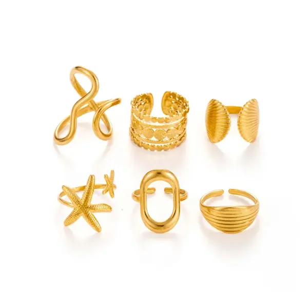 Wholesale Jewelry Vintage Style French Style Simple Style Geometric Starfish Shell 304 Stainless Steel Open Rings
