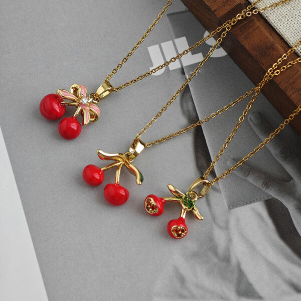 Wholesale Korean Version Hot-Selling Cherry Necklace for Women, Simple and Fashionable Fruit Series Clavicle Chain, Exquisite Light Luxury Temperament Versatile Accessory
