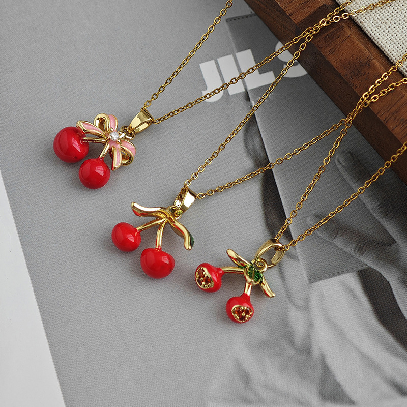 Wholesale Korean Version Hot-Selling Cherry Necklace for Women, Simple and Fashionable Ft Series Clavicle Chain, Exquisite Light Luxury Temperament Ve