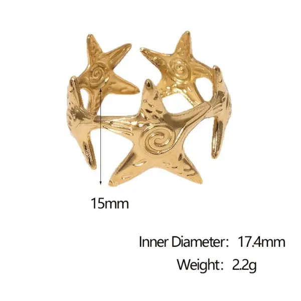 Wholesale Stainless Steel Open Ring With 18K Gold Plating Starfish Design Simple Fashionable Titanium Steel Adjustable Size Jewelry
