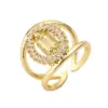 Wholesale Retro Cross Letter Copper Plating Inlay Zircon Gold Plated Open Rings