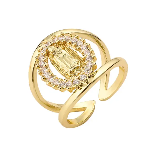 Wholesale Retro Cross Letter Copper Plating Inlay Zircon Gold Plated Open Rings