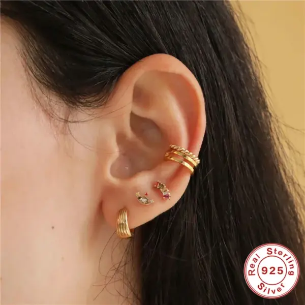 Wholesale 1 Piece Ear Cartilage Rings & Studs Fashion Geometric 925 Sterling Silver Zircon