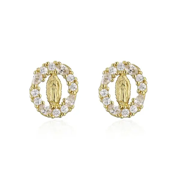 Wholesale Copper Micro-inlaid Zircon Religious Jewelry Real Gold Electroplated Maria Earrings
