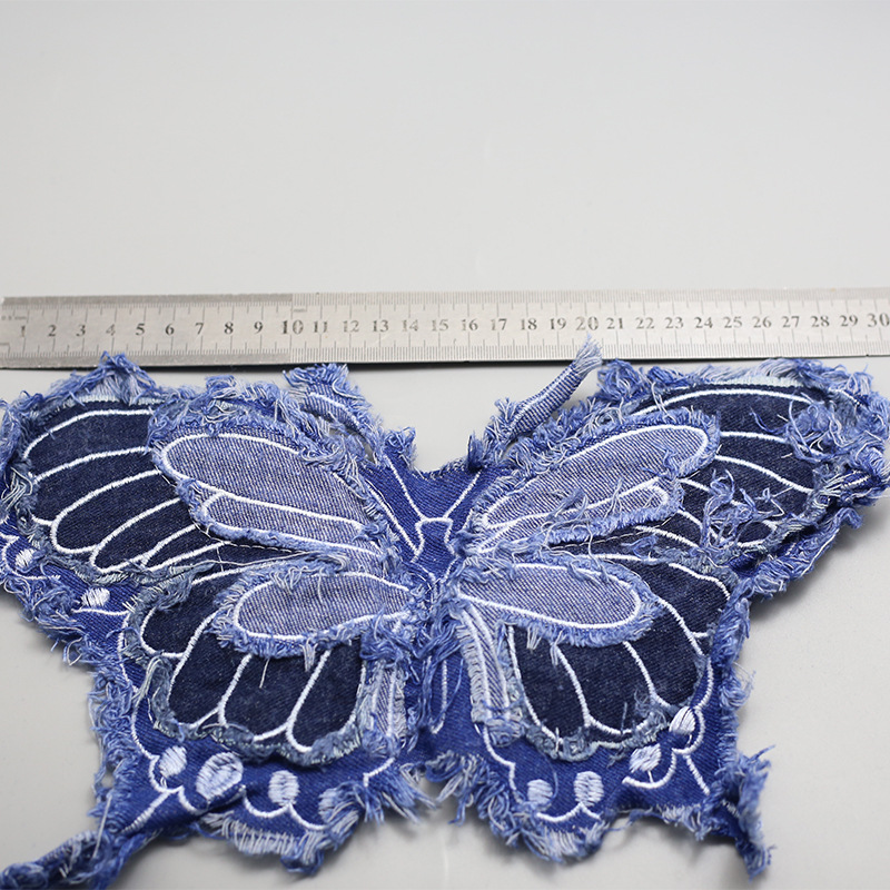 Wholesale Blue Denim Brushed Butterfly Embroidered Cloth Sticker Short-sled T-shirt Sweatshirt Bag Skirt Repair Hole Hand-ed Sticker DIY
