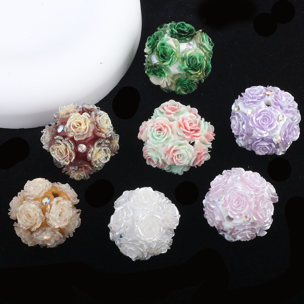Wholesale Luminous simulation rose ball soft flower wearable straight hole beads DIY Mobile Phone/KeyChain/Bag Chain Aessories