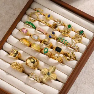 304 Stainless Steel Geometric PVD Coated Artificial Pearls Zircon 18K Real Gold Plated Real Gold Plated IG Style Waterproof Non Tarnish Inlay Open Rings Rings