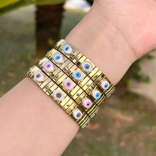 Wholesale Simple Style Commute Eye 304 Stainless Steel 18K Gold Plated Bangle In Bulk