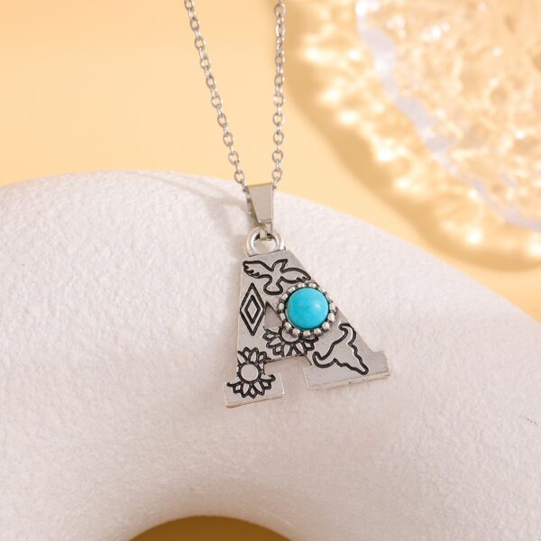 Wholesale Amazon Hot Western Style Stainless Steel Chain Cactus Turquoise Letter Necklace Fashion Atmospheric Clavicle Chain