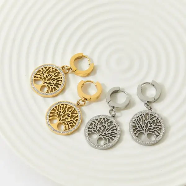 PVD Coated Real Gold Plated Tree 304 Stainless Steel Style Waterproof Non Tarnish Drop Earrings