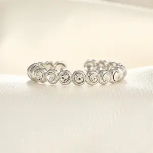 Steel Color White Diamond Ring / Adjustable Opening