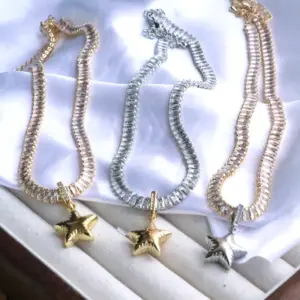 Wholesale Luxurious Simple Style Shiny Star Heart Shape Copper 18k Gold Plated Silver Plated Zircon Pendant Necklace In Bulk