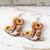 Wholesale Cross-border New Western Spring Summer Sunflower Flower Denim Boots Pendant Earrings Wooden Double-sided Earrings