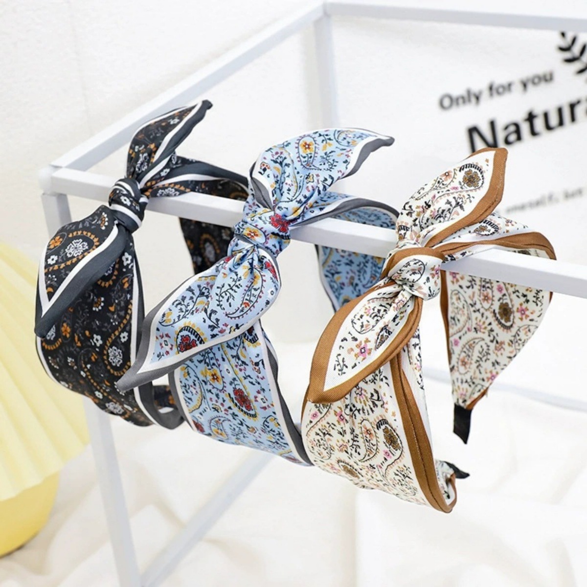 Wholesale Cashew Flower Fabric Satin Wide Version Pressed Hair Headband Hair Aessories for Women Korean Style Fashionable Versatile Knotted Rabbit Ear