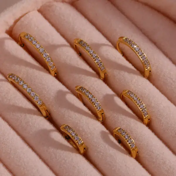 304 Stainless Steel Round PVD Coated Zircon 18K Gold Plated Real Gold Plated 18K Gold Fashion Waterproof Non Tarnish Plating Earrings