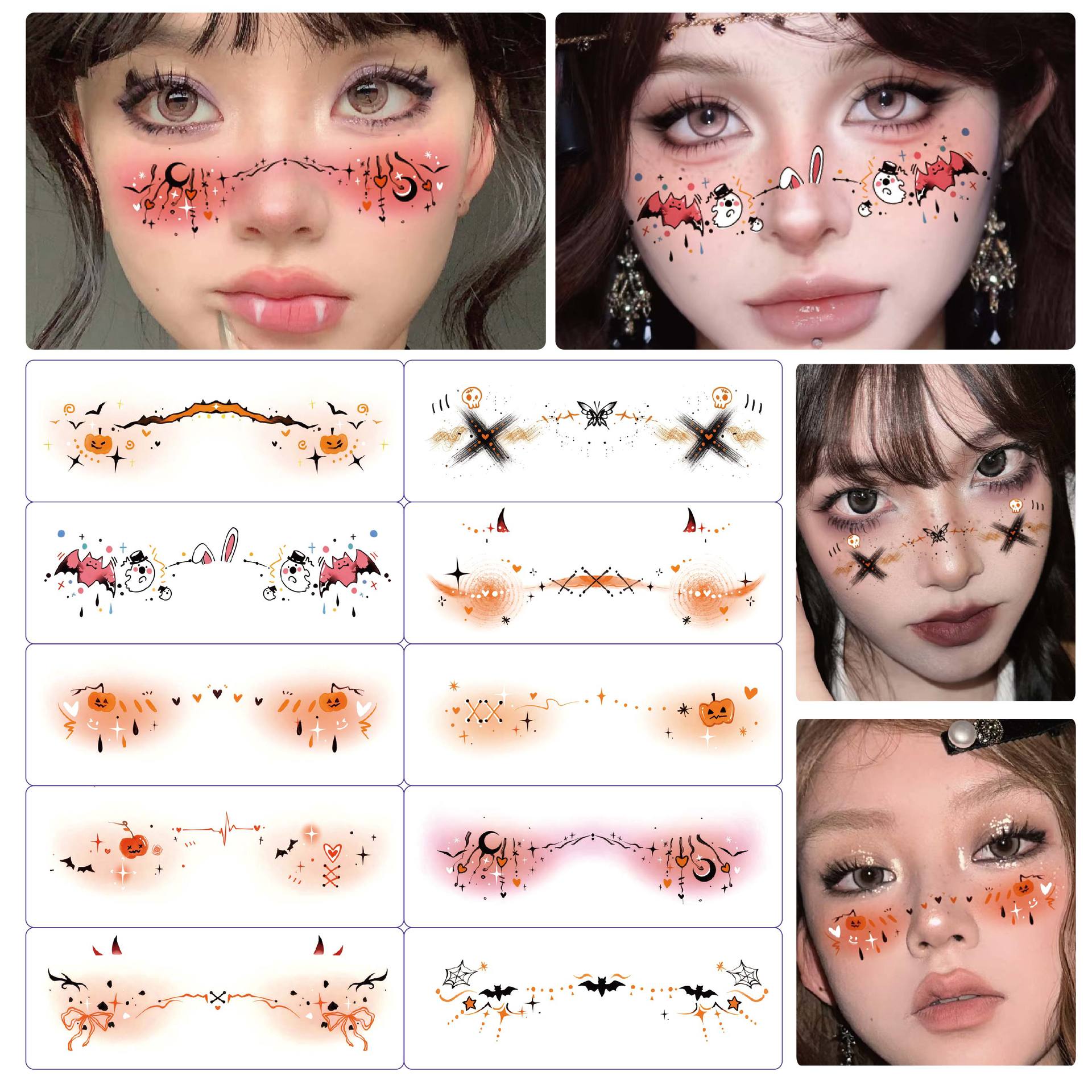 Wholesale Cross-Border New Make Face Stickers, Cute Ghost Make Tattoo Stickers, Photography Props Stickers, Waterproof and Sweat-Proof