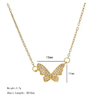 Wholesale 304 Stainless Steel Copper 18K Gold Plated K Gold Plated Inlay Heart Shape Wings Butterfly Zircon Pendant Necklace