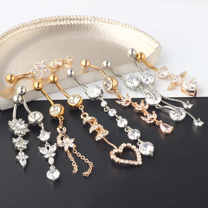 Wholesale Simple Style Heart Shape Bow Knot Stainless Steel Plating Zircon Belly Ring 1 Piece