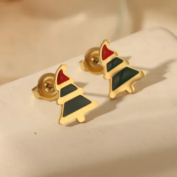 Wholesale 1 Pair Christmas Sweet Simple Style Christmas Tree Santa Claus Enamel 304 Stainless Steel Zircon 14K Gold Plated Ear Studs