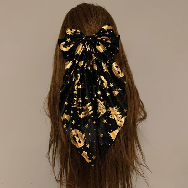 Wholesale Cross-border Halloween bow ribbon spring clip hair accessory heat transfer mesh pumpkin bat festive decorative headdress