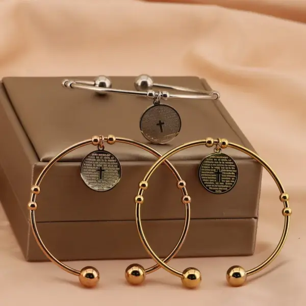 Wholesale PVD Coated 18K Gold Plated Cross Stainless Steel Basic Streetwear Waterproof Non Tarnish Bangle
