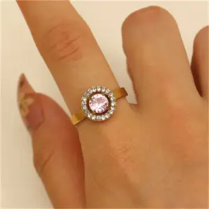 08 18K Real Gold (Big Pink round) WG-1287 / Adjustable Opening / 1 Piece