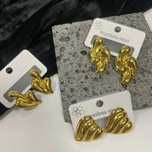 Stainless Steel Geometric Oil Press Earrings Fashionable OL Style Women's Jewelry Ear Decorations Vintage French Design