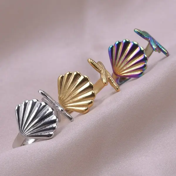 PVD Coated Real Gold Plated 18K Gold Shell 304 Stainless Steel Commute Waterproof Non Tarnish Rings