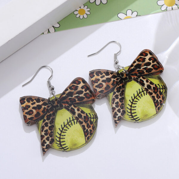 Wholesale Cross-border New Sports Style Baseball Softball Western Style Leopard Print Polo Dot Bow Pendant Earrings Acrylic Earrings