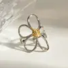 PVD Coated Real Gold Plated 18K Gold Flower 304 Stainless Steel Simple Style Classic Style Waterproof Non Tarnish Open Rings