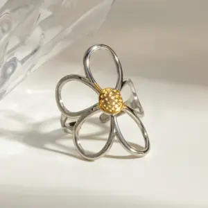 PVD Coated Real Gold Plated 18K Gold Flower 304 Stainless Steel Simple Style Classic Style Waterproof Non Tarnish Open Rings