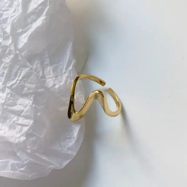 PVD Coated Real Gold Plated 18K Gold Waves 304 Stainless Steel Hip-Hop Modern Style Waterproof Non Tarnish Open Rings