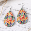 Wholesale Geometric colorful triangle earrings double-sided wooden teardrop earrings female Bohemian earrings