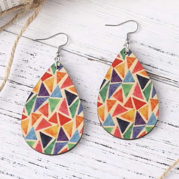 Wholesale Geometric colorful triangle earrings double-sided wooden teardrop earrings female Bohemian earrings