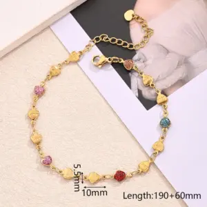 Colorful Sequins Dripping Letter Love Heart Bracelet (Gold) / Length:190+60mm / 1 Strand/Package