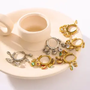 Wholesale 304 Stainless Steel Round Tassel PVD Coated Zircon 18K Gold 18K Real Gold Plated Real Gold Plated Vintage Style Simple Style Waterproof Non Tarnish Plating Inlay Gold Drop Earrings