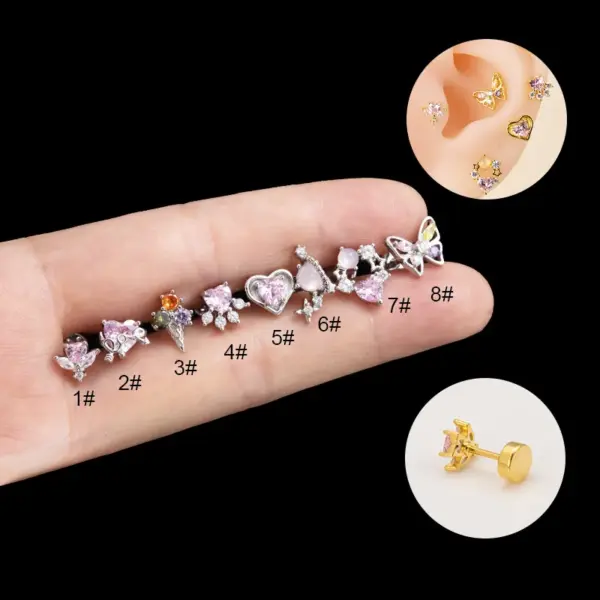 oly-76a9978c534cb26c1969709ffeed016a Wholesale 1 Piece Copper Zircon Ear Cartilage Rings & Studs Heart Shape Butterfly Waterproof Non Tarnish Surgical Steel