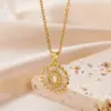 Stainless Steel Copper Letter Artificial Diamond 18K Gold Plated Simple Style Cable Chain Lobster Trigger Clasp Closure Pendant Necklace