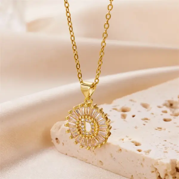 Stainless Steel Copper Letter Artificial Diamond 18K Gold Plated Simple Style Cable Chain Lobster Trigger Clasp Closure Pendant Necklace