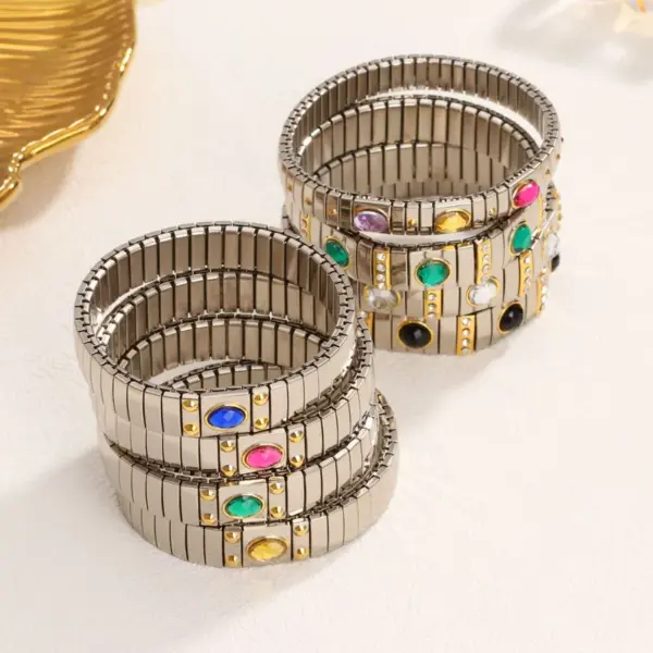 Wholesale Casual Retro Geometric 304 Stainless Steel Zircon Wristband In Bulk