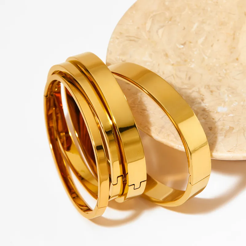 PVD Coated Real Gold Plated 16K White Plating Solid Color 304 Stainless Steel Modern Style Waterproof Non Tarnish Bangle