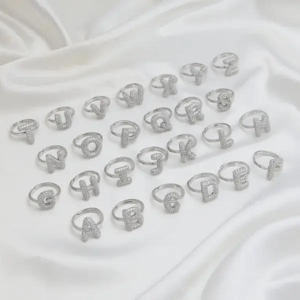 Wholesale Brass Irregular Plating Letter Zircon Adjustable Ring
