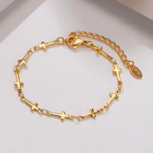 Wholesale PVD Coated Real Gold Plated 18K Gold Cross 201 Stainless Steel INS Style Simple Style Waterproof Non Tarnish 201 Stainless Steel Bracelets