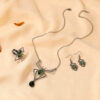 Wholesale Jewelry personality exaggerated three-piece necklace earrings ring vintage emerald suit accessories
