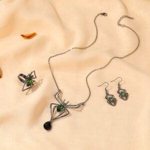 Wholesale Jewelry personality exaggerated three-piece necklace earrings ring vintage emerald suit accessories