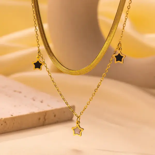 Wholesale Jewelry Simple Style Geometric Heart Shape Titanium Steel Shell Zircon 18K Gold Plated Inlay Layered Necklaces Necklace