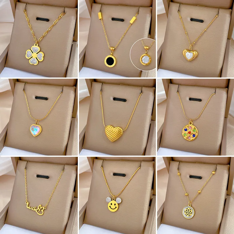 Wholesale PVD Coated Real Gold Plated Geometric Titanium Steel Classic Style Waterproof Non Tarnish Titanium Steel Pendant Necklace
