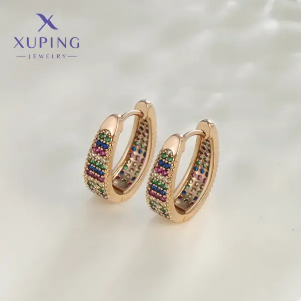 1 Pair XUPING Simple Style Commute Geometric Inlay Copper Artificial Gemstones 18K Gold Plated Earrings