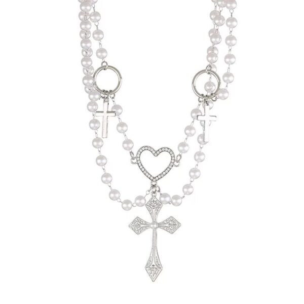 oly-76d05bf3270d0aba1f5a673eecdc8049 Wholesale European and American Socialite Pearl Diamond Love Cross Necklace Female ins Niche Design Retro Hip-hop Simple Necklace