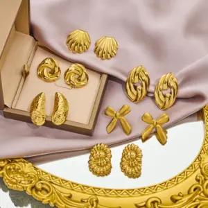 Wholesale 304 Stainless Steel Irregular Bow Knot Shell PVD Coated 18K Gold Plated Elegant Ear Studs